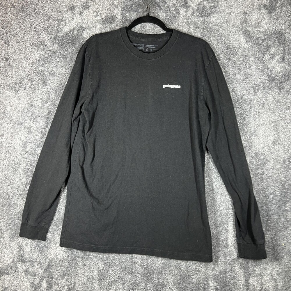Patagonia Shirt Mens M Black Long Sleeve Responsibili-Tee Logo Graphic Tee